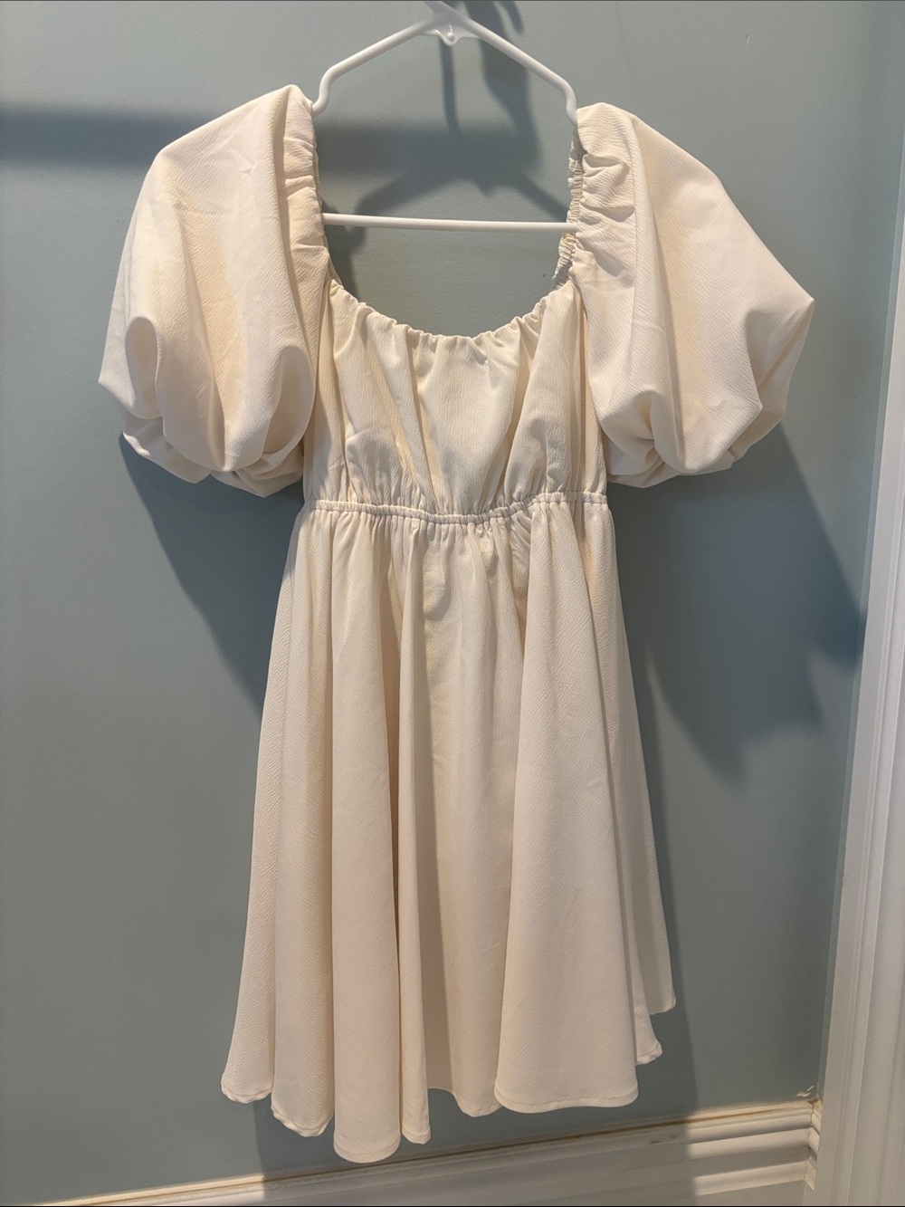 All in Favor Cream Puff-Sleeve Mini Dress